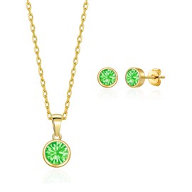 Philip Jones Gold Plated August (Peridot) Birthstone Necklace & Earrings Set Created with Zircondia® Crystals
