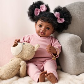BABESIDE Lifelike Reborn Baby Dolls Black - 20-Inch Baby-Soft Body & Curls Realistic-Newborn Baby Doll African American Real Life Baby Dolls Cloth Body for Kids