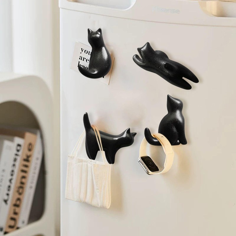 Pack of 4 Small Black Cat Fridge Magnets, Creative Fridge