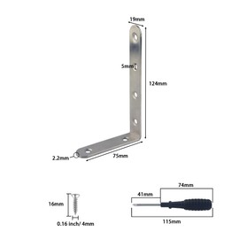 ONLISUM L Bracket Corner Braces, 5Pcs Stainless Steel L Shaped 90 Degree Right Angle Connector Bracket, Corner Bracket for Shelves Wood Furniture Cabinet Chair Drawer with Screws, Silver(124x75x19mm)
