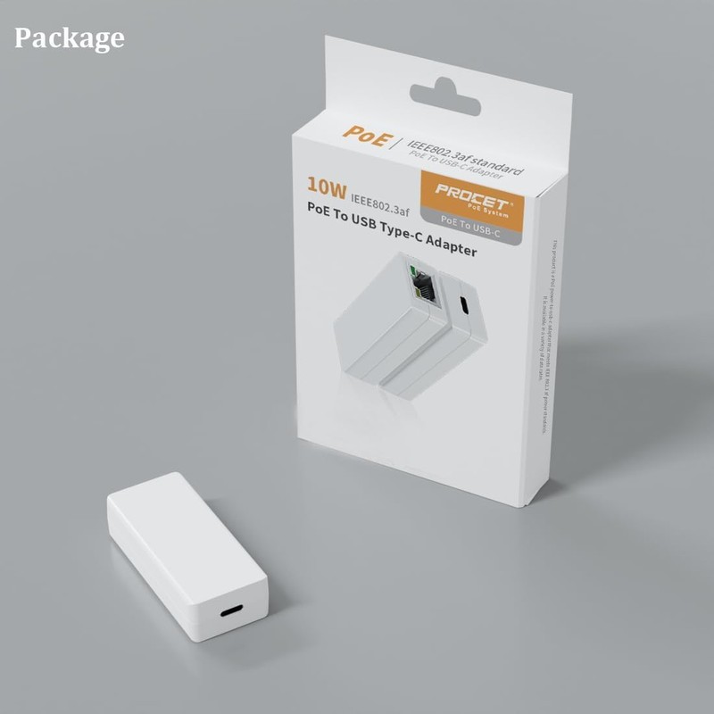 PROCET PoE USB C Converter 5V 10W RJ45 to C