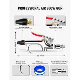 JASTIND 4Pcs Air Blow Gun Kit, 2-Way Connection Air Nozzle Blow Gun with Rubber Tip & 1/4IN Standard Quick Plug, Air Compressor Accessories Blower Gun for Dust Cleaning