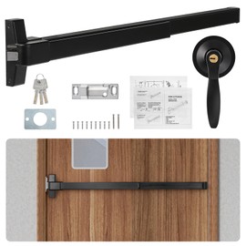 BEAMNOVA 41 in Door Panic Bar Exit Device Commercial Push Exterior Lever Lock Key Set Gate Roller Strike Plate End Cap Metal Universal Emergency Hardware, for 41-53 Inch Wide Door