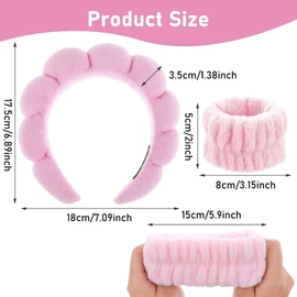YUXIANLB Spa Headband Washing Face Wristband Set Soft Sponge Head Band Makeup Skincare Hairdband Wrist Towels Fashion Head Hoop Cute Headwear Shower Hair Accessories for Women Girls (Pink)