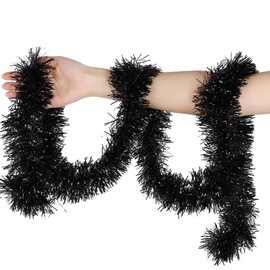 Copeflap Glittering Garland, Tree, Ornament, Mall, Total Length 32.8 ft (10 m), Party, Tinsel Garland, (Black)