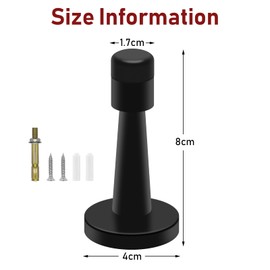 Door Stoppers 2 Pack, 3 Inch Black Door Stops, Wall Mount, Stainless Steel Indoors Outdoors Door Stopper for Skirtings with Rubber Bumper Tips Wall Protectors