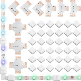 Juego de 48 conectores de tira LED de 3 pines de 10 mm, incluye conector sin huecos, conector de esquina de luz LED en forma de L y conector adaptador LED en forma de T para WS2811 WS2812B SK6812 sin soldadura