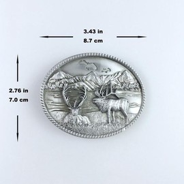 Antiique Silver Deer Wild Life Western Oval Belt Buckle