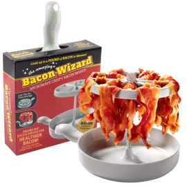 Microwave Bacon Cooker - Bacon Wizard Cooks 1LB of Strips & Reduces Fat by 40% - Use for Easy Big Game Meal Prep - Crispier, Healthier, Quicker Every time - Grease Catcher Makes Clean Up Simple