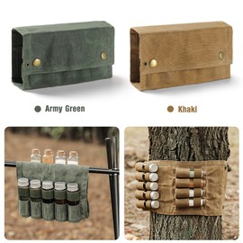 Portable Camping Condiment Bottle Storage Bag Mini Canvas Seasoning Storage Bottle Pouch with 9 Bottle for Outdoor Barbecue Cooking