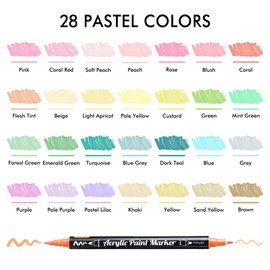 Shuttle Art Dual Tip Acrylic Paint Pens, 28 Pastel Colours Fine & Brush Paint Marker Pens, Paint Pens for Rock Painting, Ceramic, Wood, Fabric, Art Marker Pen Set for Kids Adults on Christmas Easter