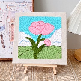 Woohome Rahmen Punch Needle Embroidery Starter Kit, Stanznadel Stickerei Starter Kit für Anfänger mit Blumenmuster, Stickrahmen, Garne, Stanznadel (Lila Cymbidium)