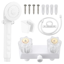 RV Shower Faucet with Shower Head and Hose, 4" ABS Shower Set, Leak & Rust Resistant for RV Camper Motorhome Travel Trailer, Square White