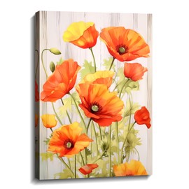 KPLUNDO Poppy Wall Art Canvas Print Wall Decor Orange Flower Picture Floral Vintage Painting Artwork Home Decor for Living Room Bedroom Bathroom Office Gallery Wrap(Art-3,12.00x18.00 inch)