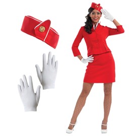 Fun Shack Red Air Hostess Costume Women, Flight Attendant Costume Women, Air Sterwardess Costume Adult, Airhostesses Costume, Large