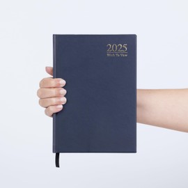 Evelay 2025 A5 Week To View Diary Full Year Planner Organiser Hardback Cover & Ribbon (Navy)