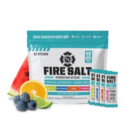 Fire Science Fire Salt Hydration Sticks, Electrolytes & Coconut Water, Hydration Drink Mix with Magnesium, Potassium & Sodium, Zero Sugar, Single Serve On The Go Packs, Variety Pack Flavors, 32 Count