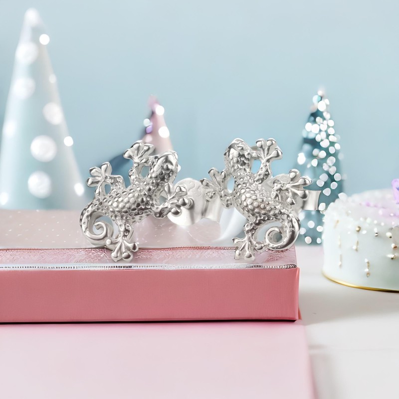 FIVE-D Earrings Salamander Gecko 925 Silver in Jewellery Case, Sterling