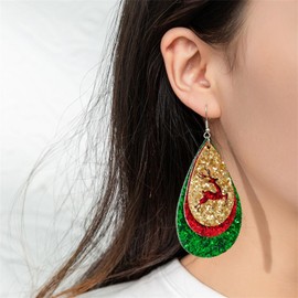 MALOYANVE Christmas Tree Earrings for Women Cute Sparkly Acrylic Snowflake Stars Gloves Socks Glitter Lightweight Stud Earrings Party Jewelry Festival Decoration (Reindeer Leather)