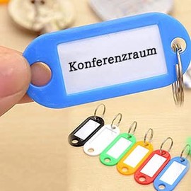 Yoosso 100 Stück Schlüsselanhänger, Schlüsselanhänger Beschriftbar Kunststoff Schlüsselschilder mit Ring Schlüssel Beschriftung zum Schlüssel Koffern Haustieren Markieren(10 Farben)
