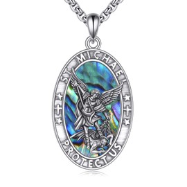 DAYLINLOVE Saint Michael Necklace 925 Sterling Silver St Michael Abalone Shell Pendant Necklace Christian Religious Catholic Jewellery Gifts for Women Men