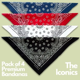 The Peacock Crew Pack of 4 Bandanas in Premium Soft Cotton Paisley Print - The Iconics Color Set
