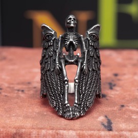 WESTMIAJW Mens Skull Ring Stainless Steel Gothic Punk Angel Skull Rings Jewellery for Men Size T1/2