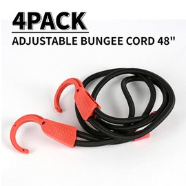 Lekarf Adjustable Bungee Cords, 4PC Pack 48 inch Elastic Cord with Anti-Slip Pirate Big Hook, 65LBs Tensile Force Bungee Ropes for Bike, Motorcycle Luggage Security and Other Outdoor Applicaton
