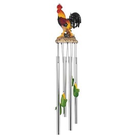 ICE ARMOR 23" Long Rooster with Corn Round Top Wind Chime Statue Sculpture Ornament Decoration Garden Decor Ideas for Housewarming, Holidays and Birthdays Great Collectible Addition