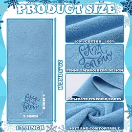 Fanfanwin 3 Pcs Christmas Hand Towels for Bathroom 13.7 x 29.5' Winter Bath Towels Let It Snow Embroidered Hand Towels 100% Cotton Towels Decor for Holiday Kitchen Gift (Blue,Let It Snow)
