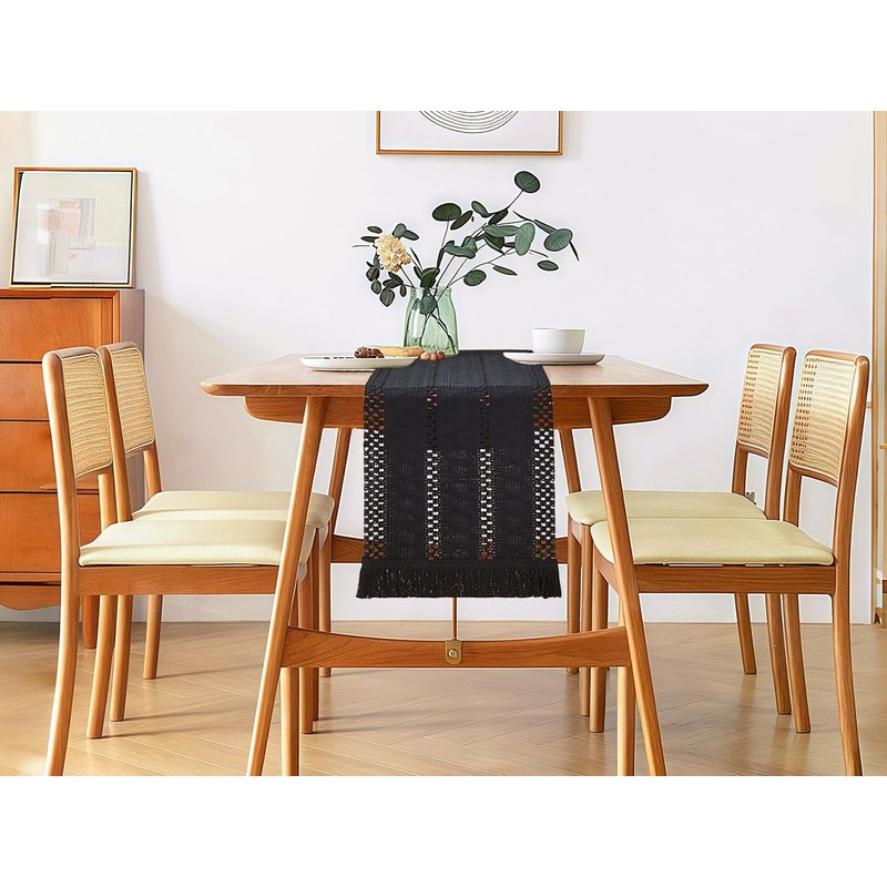 YATOJUZI Black Table Runner Pure Black Boho Table Runners with