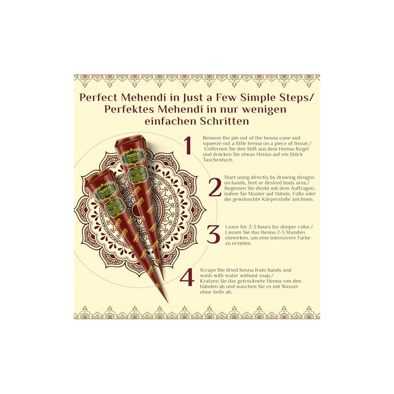 Neeta Henna Cones 12 Pack Natural Mehndi Paste Auburn Colour