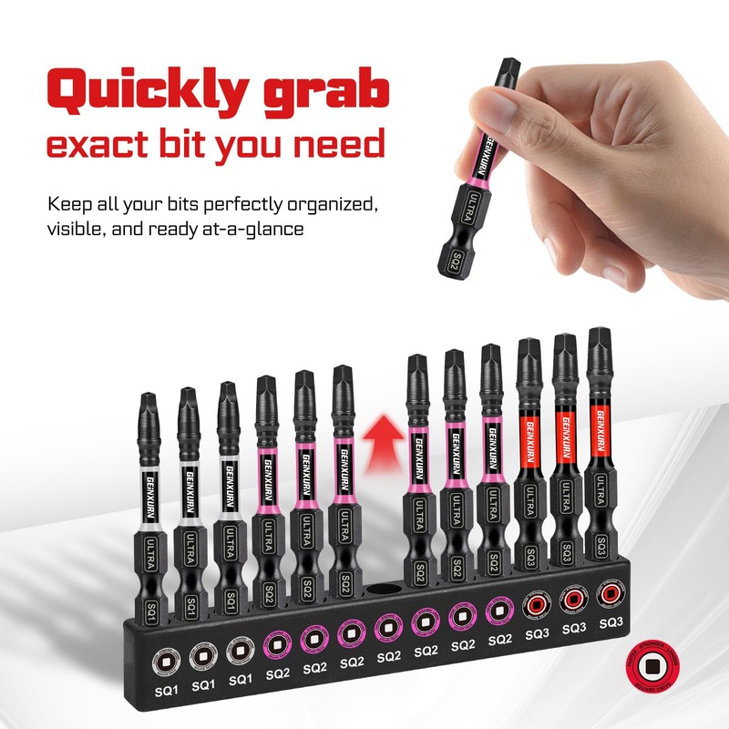 Geinxurn 26pcs 1” 2” Impact #1#2#3 Square Screwdriver Bits Set,(SQ1/SQ2/SQ3)