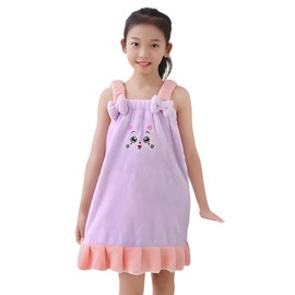 Girls Lovely Sling Bath Towel Dress Wearable Cartoon Cat Bathrobe Bath Shower Wrap Water Absorbent Bowknot Beach Towel Wrap