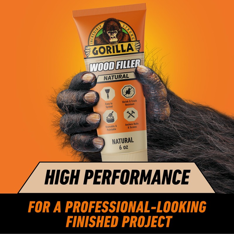 Gorilla All Purpose Wood Filler, Natural Color, 6 Ounce Tube