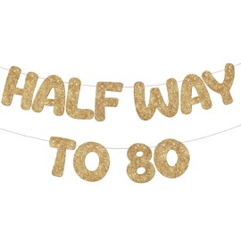 Fulmoon Pre Strung Halfway to 80 Glitter Banner Funny Birthday Banner Happy 40th Birthday Party Decorations 40th Wedding Anniversary Sign Birthday Gift(Champagne Gold)