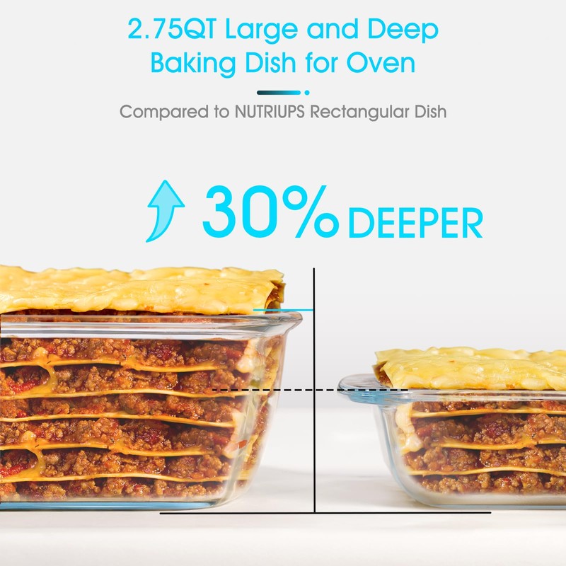 NUTRIUPS Glass Baking Dish with BPA Free Lids, Square Baking
