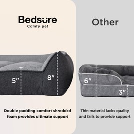 Bedsure Orthopedic Dog Beds Large Sized Dog - Extra Thick Supportive Large Dogs Bed with Waterproof Washable Cover, Comfort Pet Bed Sofa with Soft Plush Sherpa and Nonskid Bottom, Grey, 35"
