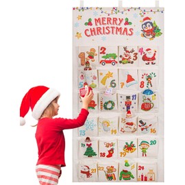 HOWAF Christmas Fabric Advent Calendar, Advent Calendar 2023, Reusable Wall Hanging Design Christmas Countdown Calendar with 24 Pockets to fill Yourself, for Home Holiday Christmas Decorations
