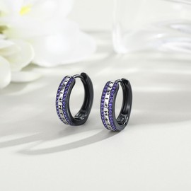 ZIPPICE Unisex Viking Hoop Earrings 925 Sterling Silver Norse Viking Rune Earrings Huggie Hoop Earrings Black Earrings Birthday Jewellery Gifts for Men Women With Purple Zircon