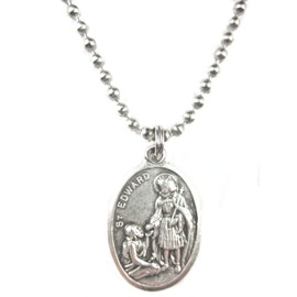 VPP Silver Tone St Edward Medal Pendant Necklace 24 inch Ball Chain