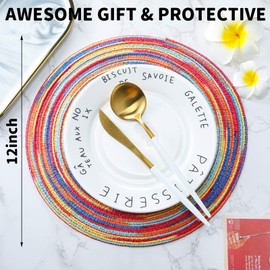 Moukeren 4 Piece Rainbow Round Placemats 12 Inch Woven High Temperature Resistant Non-Slip Washable Summer Placemats for Kitchen Dining Table Runner Heat Insulation