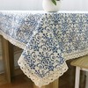 Superwinger Classic Linen Cotton Blue Flower Printed Tablecloth Dustproof Rectangular