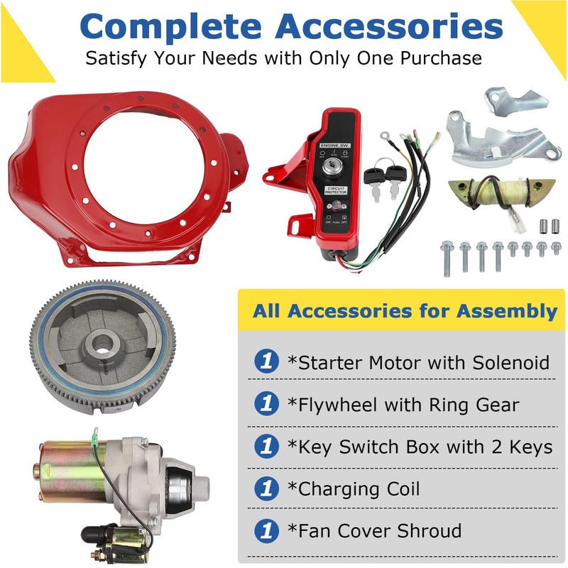 Electric Motor Kit, Upgraded Starter Motor Electric Starter Kit for