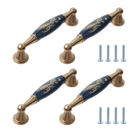 MY MIRONEY Ceramic Cabinet Pulls - Chinese Style Decorative Handles - Antique Bronze Drawer Knobs for Kitchen, Dresser, Cupboard, Door (3.78" Hole Center, 4 Pack)