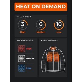 ORORO Women's Heated Puffer Jacket with 4 Heat Zones, Lightweight Heated Coat (Charger Not Included) (Black,XL)