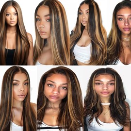 BilltiiWW P1B27 Highlight Blonde Straight Bundles Human Hair Black and Honey Blonde Straight Human Hair Bundles two tone Brazilian Human Hair Weave Soft and Silky for Black Women 16 18 20 Inch