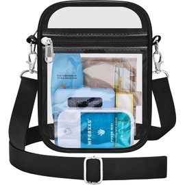 Clear Bag for Concerts Stadium Approved Shoulder Bags Crossbody Bag Purse Adjustable Strap for Concerts Festival Sports Event (Black, Small)