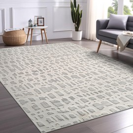 Beverly Rug Micro Loop Area Rug Gray/White 5x7 Abstract Modern Luxury Irregular Grid Durable Soft Indoor Rugs for Living Dining Room Office Stain Resistant Non Shedding Casual Indoor Carpet 5 x 7