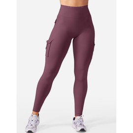 YEOREO CoreFlex Gym Workout Cargo Leggings with Pockets for Women Hidden Scrunch Butt Lifting Yoga Leggings Black Cherry M